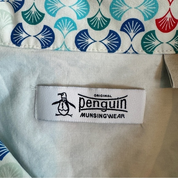 Original Penguin Short Sleeve Collared Button Up Art Deco Geo Print Mens Size M - Picture 7 of 11